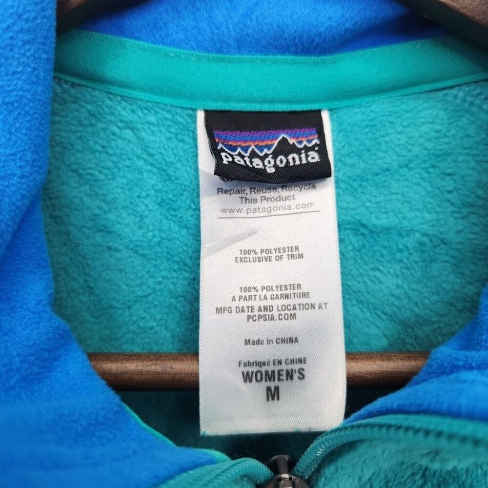 Patagonia Womens Plush Synchilla Vest Full Zip Turquoise Blue Size Medium - Picture 3 of 3